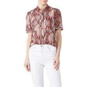 NWOT CURRENT/ELLIOTT Bermuda Pink Snake Cotton Silk Button Up Blouse, Size 1/S